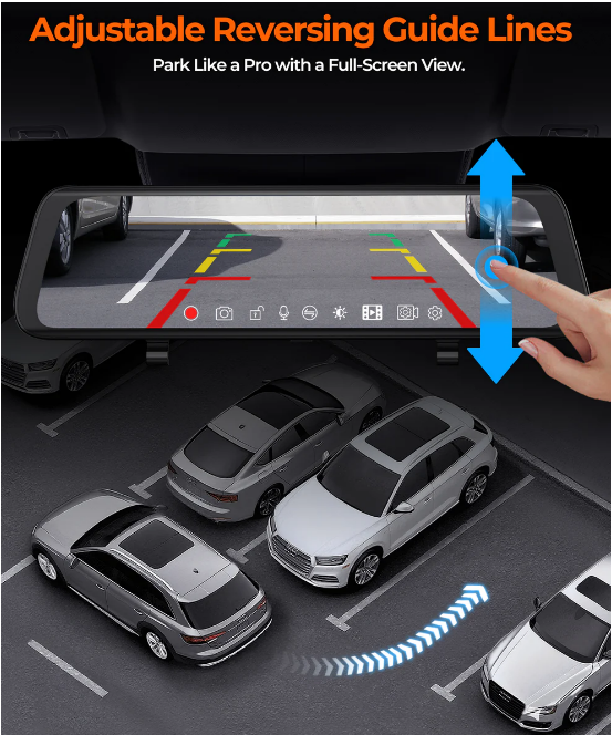 Acumen XR10 Pro 4K Dash Cam Mirror 10” Touchscreen Front & Rear Camera with 24/7 Parking Monitoring