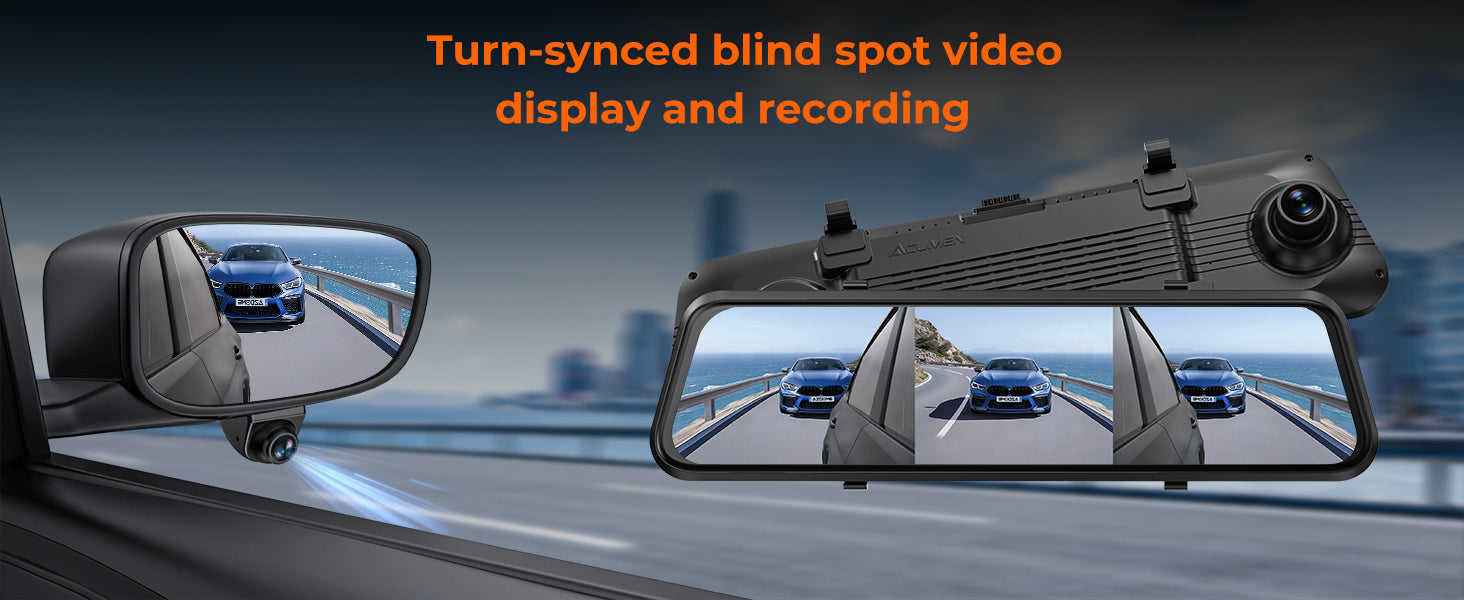 blind spot dash cam turn signal display mirror