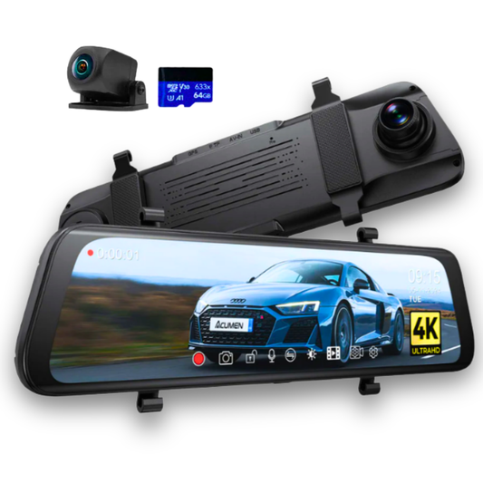 ACUMEN XR10 Pro with 4K Front and Rear Dash Cam, 10" IPS Touchscreen Mirror
