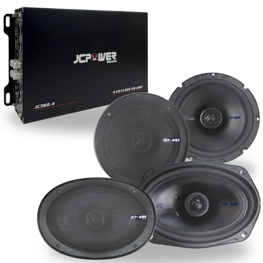 JCPOWER 4-Channel Amplifier + 4 Speakers Package