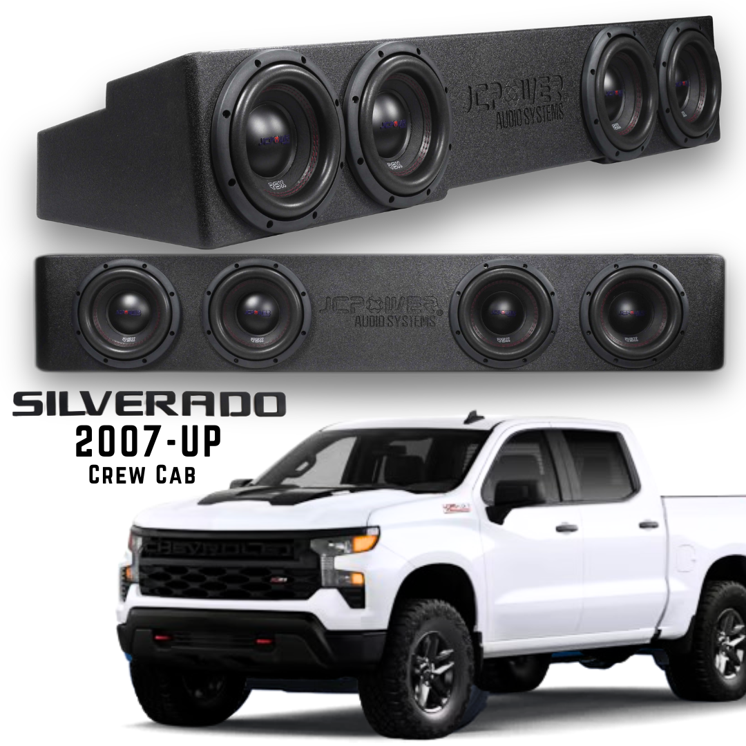 JCPOWER RSX-CHEV8Q1 3200 Watt Quad 8″ Loaded Custom Subwoofer Enclosure for Chevy Silverado / GMC Sierra Crew Cab Trucks (07-Up)