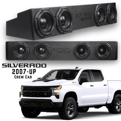 JCPOWER RSX-CHEV8Q1 3200 Watt Quad 8″ Loaded Custom Subwoofer Enclosure for Chevy Silverado / GMC Sierra Crew Cab Trucks (07-Up)