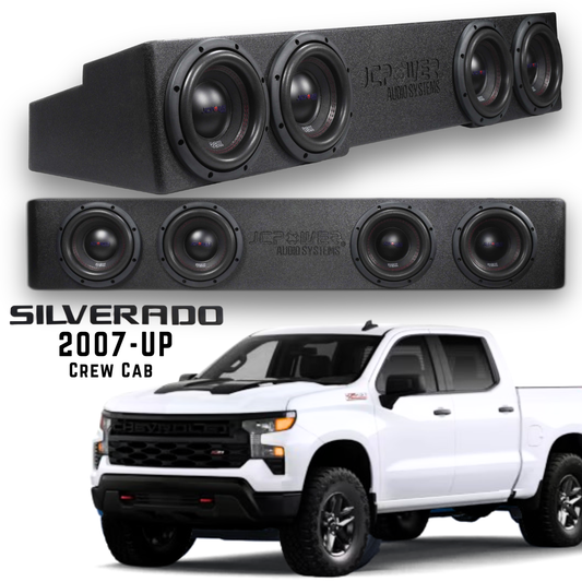 JCPOWER RSX-CHEV8Q1 3200 Watt Quad 8″ Loaded Custom Subwoofer Enclosure for Chevy Silverado / GMC Sierra Crew Cab Trucks (07-Up)