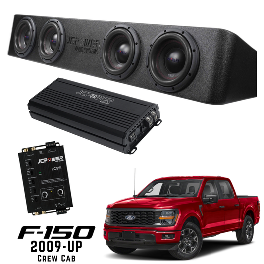 JCPower audio system package subwoofer deep bass and amplifier for Ford F-150 truck crew cab 