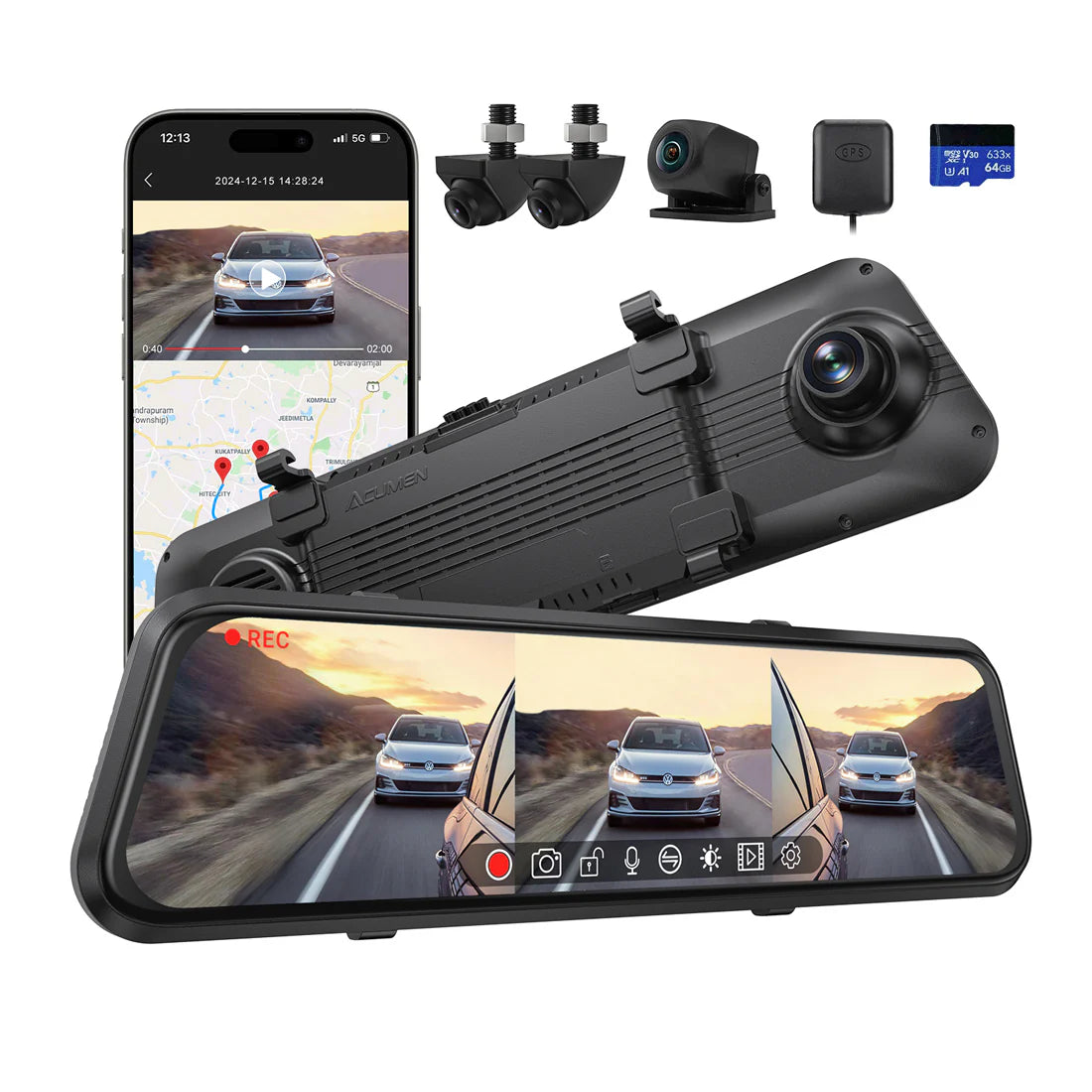 4 channel mirror dash cam front rear side cameras